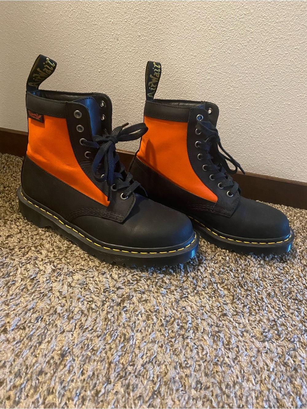 Dr. Martens Men's Black and Orange Lace-Up Combat Boots